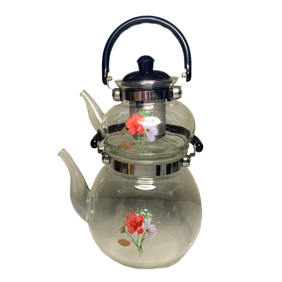 Vintage Other - Vintage KJF Stacking Glass Teapot Coffee Pot Combo in Original Box Flowers